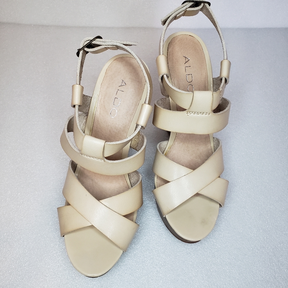 Aldo Nude Strappy Wedges Size 7.5 / 38 - Picture 3 of 11